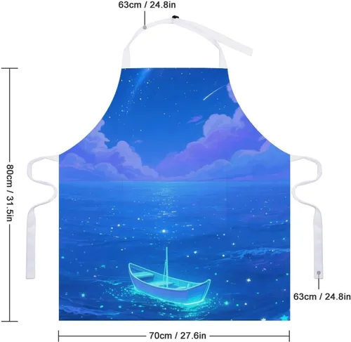 Miniatura 2 de MUSM Apron for Adults - 27.6 X 31.5 Inch, Heavy-Duty Polyester Aprons with Two Large Pockets, Waterproof Fluorescent Sea Kitchen Apron for Cooking