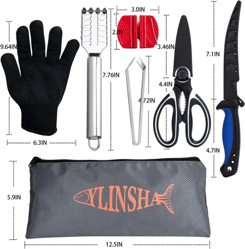 Miniatura 2 de Cuchillo de pesca, kit de limpieza de peces 7 piezas cuchillo de pescado, cepillo de limpieza de escamas de pescado, tijeras multifuncionales