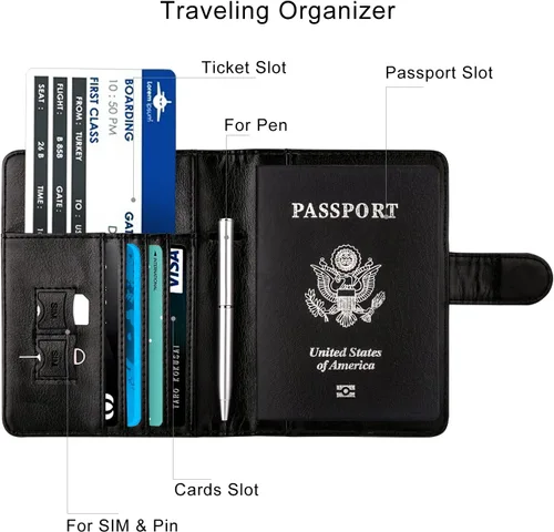 Miniatura 4 de WALNEW Funda para pasaporte de viaje, pasaporte, tarjetero, cartera