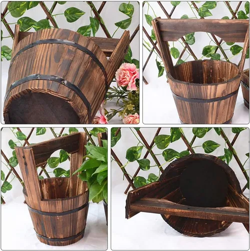 Miniatura 7 de DOITOOL Macetas colgantes rústicas de madera, maceta colgante de cubo rústico de madera para deseos, maceta para suculentas, maceta para patio