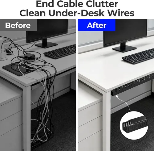 Miniatura 4 de Yecaye Paquete de 2 cables de 31 pulgadas, gestión de cables de PVC extra grande para debajo del escritorio, sin taladro, canal de alambre