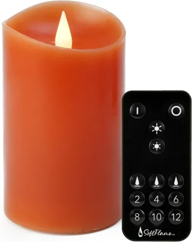 Miniatura 7 de Velas LED sin llama con control remoto, 3 x 5.1 pulgadas, llama móvil parpadeante 3D, velas que funcionan con pilas en carcasa de cera real para uso