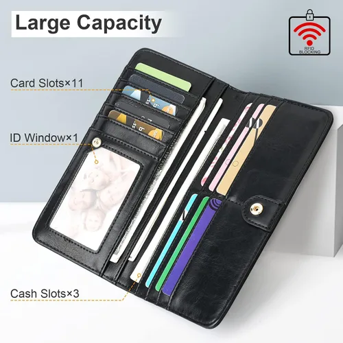 Miniatura 3 de APHISON Billetera para mujer ultra delgada de cuero delgado cartera RFID bloqueo tarjeta de crédito titular doble embrague largo señoras Billfold