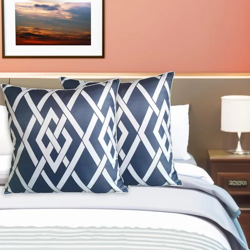 Miniatura 6 de Funda de almohada decorativa clásica con diseño de crayón de mano azul estilo capri, marcas geométricas, funda de almohada decorativa de 17 x 17
