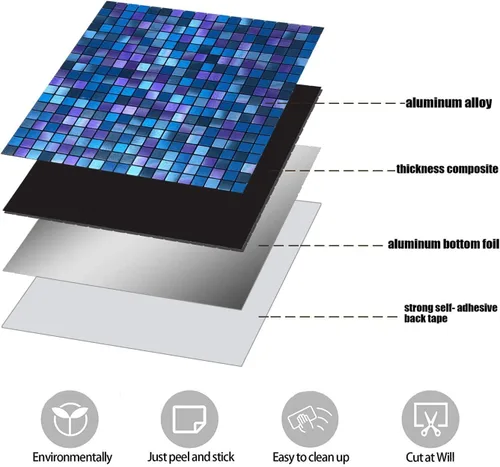 Miniatura 2 de XUANINY Azulejos adhesivos despegables para protección contra salpicaduras para cocina, baño, chimenea, mosaico de aluminio metálico autoadhesivo