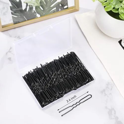 Miniatura 2 de Horquillas para el cabello en forma de U, 200 unidades de horquillas onduladas para mujeres y niñas con caja para peinados franceses, pinzas