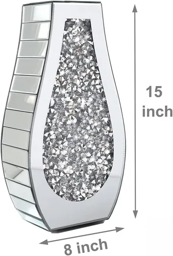 Miniatura 6 de ALLARTONLY Florero de cristal plateado con espejo de diamante triturado, jarrón de espejo decorativo de gran tamaño para decoración del hogar. En