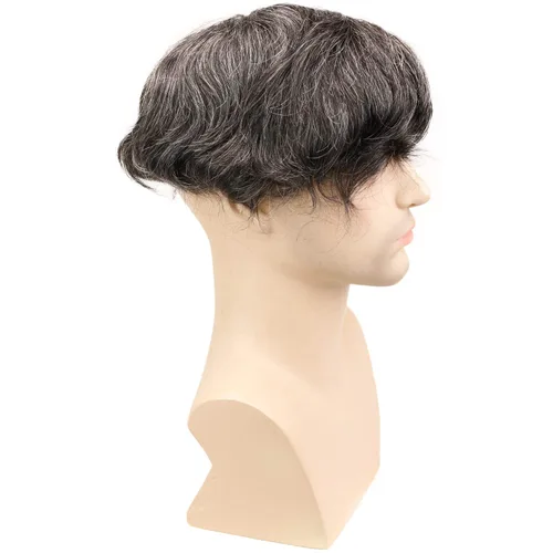 Miniatura 5 de Voloria Swiss Full Lace Hombres Toupee 1B Color Negro Cabello Humano Real Mezclado 20% Gris Pelo Sintético Reemplazo para Hombres Hairpiece