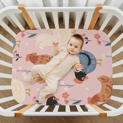 Miniatura 6 de Lindas sábanas de cuna de pollos y flores para niños y niñas, sábanas bajeras para cuna de bebé, suaves y transpirables, sábanas para minicuna de 52