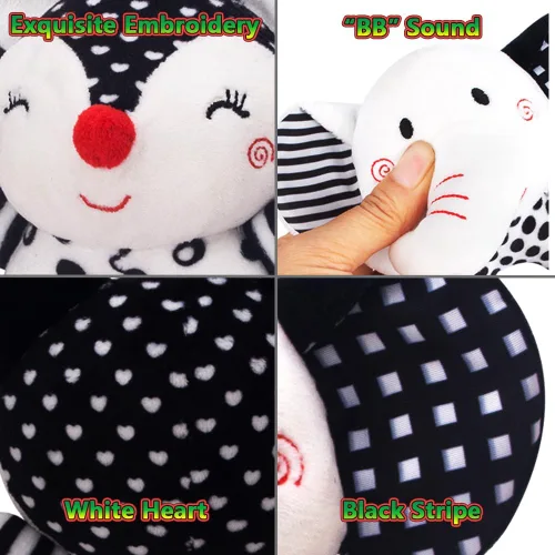 Miniatura 4 de D-KINGCHY Juguetes para bebés de 0 a 12 meses, juguetes para recién nacidos en blanco y negro, juguete de peluche suave con mordedor y sonido