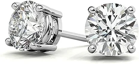 Miniatura 2 de IGI - Aretes redondos de 4 puntas con certificación IGI en oro amarillo blanco de 14 k para mujer (color F-G, claridad VS1-VS2)