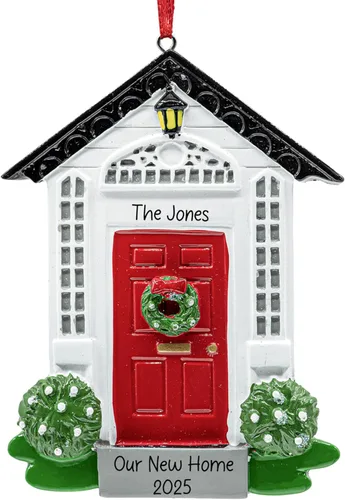Miniatura 14 de Adorno de Navidad personalizado para el nuevo hogar 2026 Puerta negra con cinta de purpurina recuerdo único para el árbol de Navidad – Primer año