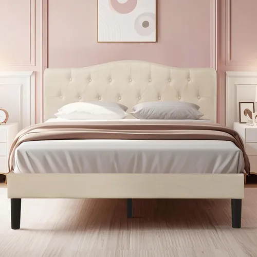 Miniatura 11 de VECELO Armazón de Cama Tamaño Individual Plataforma Tapizada con Cabecera Ajustable Acolchada/Base de Colchón con Soporte de Listones de Madera, Gris