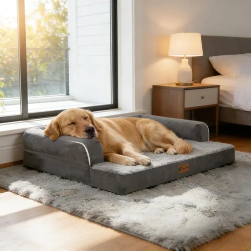 Miniatura 9 de Camas ortopédicas para perros grandes, sofá de espuma con estructura de huevos impermeable para perros grandes con cómodo refuerzo 91x69 cm, camas