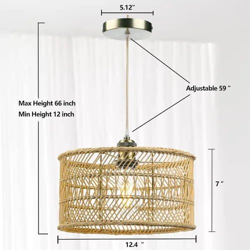Miniatura 6 de HOONEX Candelabro de ratán, lámparas de techo de ratán, lámpara colgante de mimbre de 12.4 pulgadas para comedor, dormitorio, isla de cocina, natural