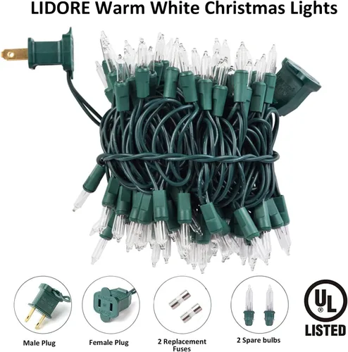 Miniatura 4 de LIDORE Guirnalda de mini luces transparentes superbrillantes, regalo para decoración, 21.45 pies, 100 bombillas con cable verde, iluminación Verde