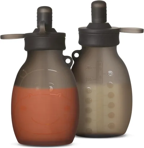 haakaa Hippo - Bolsa Goody de silicona de apertura ancha – Bolsas reutilizables de 9 oz/260 ml para niños pequeños, bolsas reutilizables para