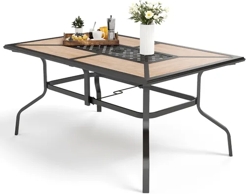 Miniatura 10 de MFSTUDIO Mesa de bistró cuadrada de 37" para el patio, mesa de comedor, muebles de exterior, mesa de jardín, imitación de superficie de madera
