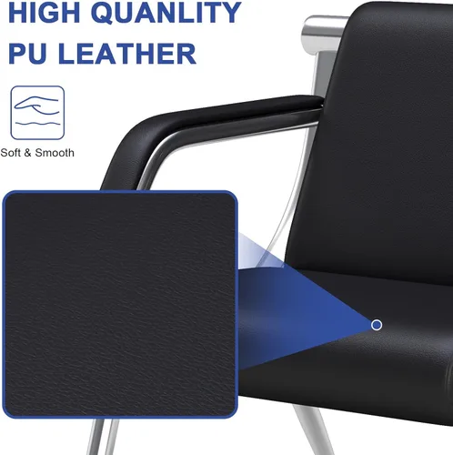 Miniatura 9 de KINTNESS Silla de sala de espera de 2 asientos, silla de recepción de piel sintética, muebles de vestíbulo con brazos para aeropuerto, banco