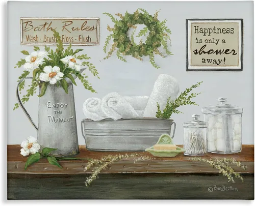 Stupell Industries Pam Britton - Frases motivacionales para mostrador de baño de granja, arte en lienzo, 20 x 16 pulgadas, fácil de colgar y
