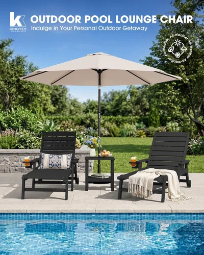 Miniatura 6 de KINGYES Sillón de polietileno de alta densidad para exteriores, tumbona reclinable para patio con portavasos para todo tipo de clima, tumbona
