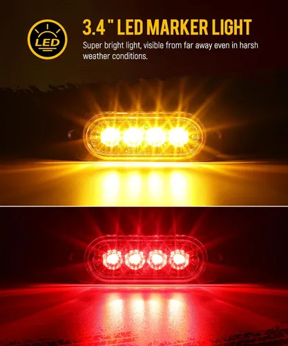 Miniatura 2 de Partsam 16 piezas de 8.6 cm de carcasa de aluminio rojo/ámbar LED luces de señalización lateral de despeje, luces marcadoras de montaje