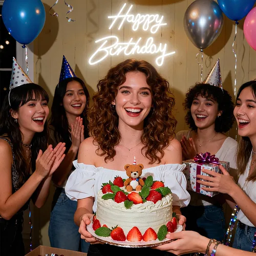Miniatura 5 de Letrero de neón de feliz cumpleaños, luz de neón blanca de cumpleaños de 16.5 x 9.8 pulgadas para decoración de pared, alimentada por USB