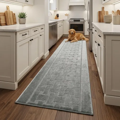 Miniatura 2 de Alfombra de pasillo de 12 pies de largo, color gris, antideslizante y lavable con respaldo de goma, alfombra personalizada para cocina, pasillo