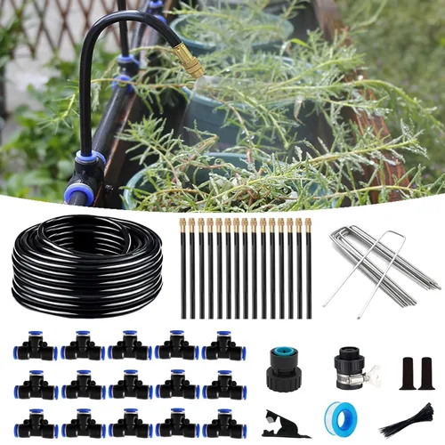 Kit de riego por goteo, sistema de riego automático para plantas en maceta, microaspersores de cobre ajustables de 360 grados, accesorios de tubería