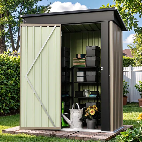 Miniatura 8 de Patiowell Cobertizo de almacenamiento al aire libre de 5 x 3 pies, cobertizo de herramientas con techo inclinado y puerta con cerradura, cobertizo