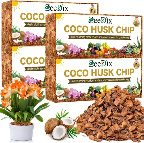 Miniatura 8 de Zeedix Paquete de 2 chips de cáscara de coco para plantas, mantillo de chips de coco 100% orgánico con bajo equilibrio de EC y PH, multiuso
