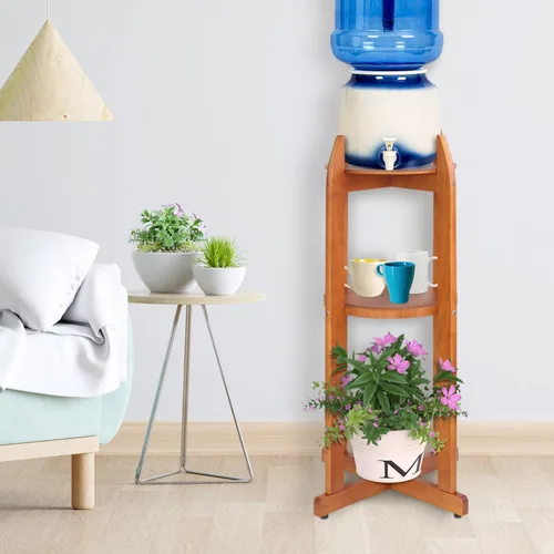 Miniatura 6 de Dispensador de agua de madera maciza natural (32.8 pulgadas de alto - 11.2 pulgadas de ancho) dispensador de bebidas con 2 estantes redondos