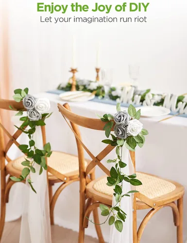 Miniatura 3 de InnoGear Flores artificiales, 100 rosas falsas de espuma blanca a granel con tallos para decoración, ramos de boda, centros de mesa, despedida