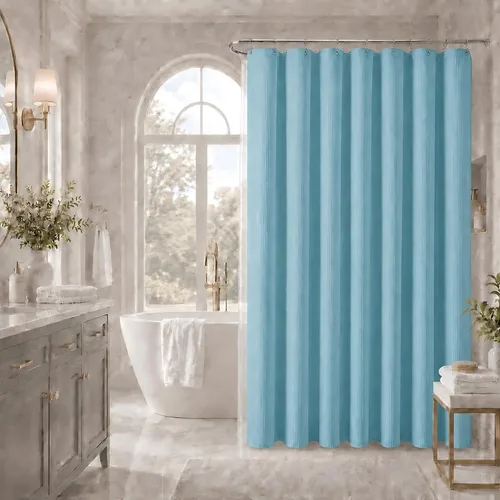 Miniatura 16 de LaCyan Cortina de ducha impermeable de punto gofre, juego de 3 piezas resistente de 258 GSM con forro transparente y 12 ganchos de acero inoxidable