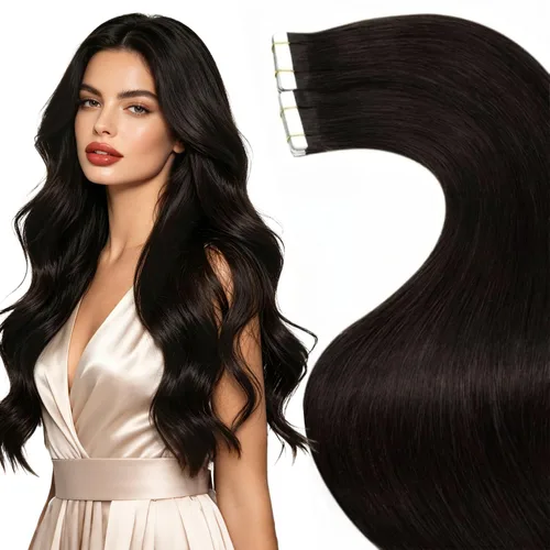Miniatura 61 de LaaVoo - Extensiones de cabello humano Remy adhesivas con cinta invisible, cabello negro natural, extensiones de cabello para mujeres de color, 20