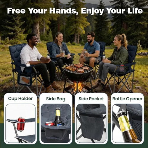 Miniatura 5 de SUNNYFEEL Silla de Camping Plegable de Gran Tamaño 500 LBS Sillas de Césped de Servicio Pesado con Plegado Portátil con Reposabrazos, Portavasos