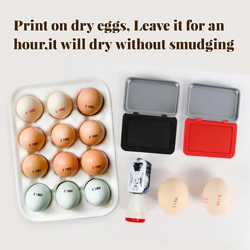 Miniatura 6 de Kit de fechador de huevos, sellos de fecha de huevo para huevos frescos, 1 sellos de fecha de rodillo y 2 almohadillas de tinta, sello de etiqueta