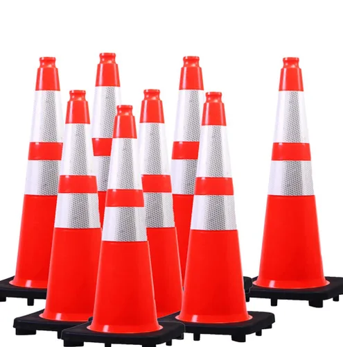 Miniatura 10 de (5 Conos) BESEA 18" Pulgadas Conos de PVC Naranja Conos de Seguridad de Tráfico Base Negra Construcción Carretera Cono de Estacionamiento con Collar