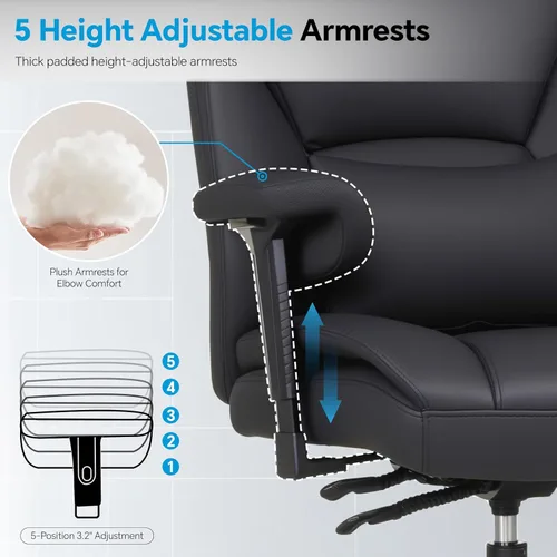Miniatura 7 de Silla de escritorio de oficina grande y alta con reposabrazos de 5 posiciones, silla de oficina ejecutiva resistente de 650 libras, asiento extra