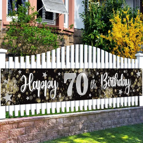 Miniatura 15 de Decoraciones de feliz cumpleaños número 10, globo de estrella de ensueño negro y plateado grande cartel colgante de cumpleaños, suministros