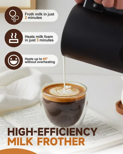 Miniatura 4 de Espumador de leche eléctrico, espumador de leche automático 4 en 1 y vaporizador de 11.8 onzas, máquina de espuma fría y caliente, calentador