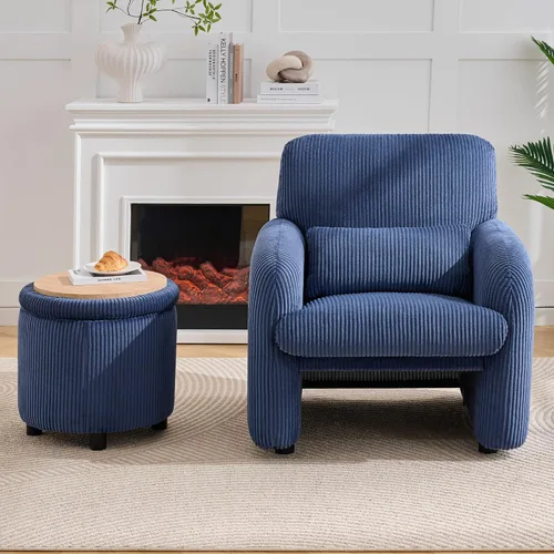 Miniatura 9 de WUTUTUEE Silla decorativa de tela de pana, sillas tapizadas modernas para sala de estar con almohada lumbar, sillón ancho y cómodo para dormitorio