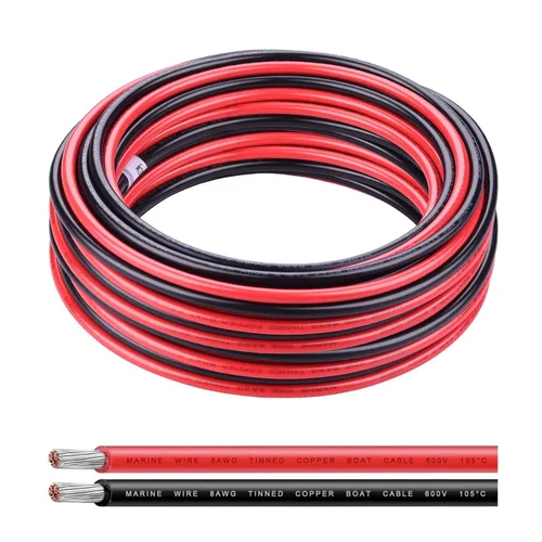 Miniatura 12 de Cable de calibre 6, iGreely 10 pies negro y 10 pies rojo 6 AWG cable eléctrico de cobre estañado, 2 cables aislados de un solo conductor trenzado