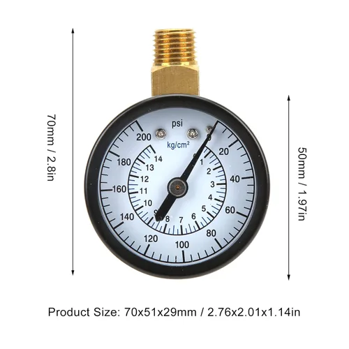 Miniatura 2 de Tissting Medidor de presión 1/4 pulgada NPT Rosca 0-200psi 0.0-30.9 lbs/cm² 1.969 in Diámetro Esfera Circular Top Mount Manómetro para Agua Aire