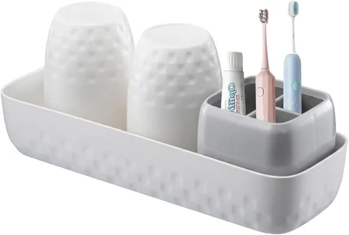 Miniatura 7 de Soporte para cepillos de dientes para niños con tazas de enjuague, cepillo de dientes eléctrico y soporte de almacenamiento de pasta de dientes