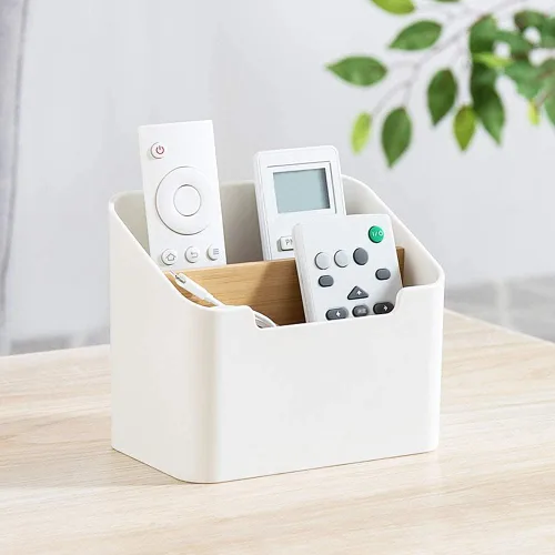 Poeland - Organizador de escritorio con soporte para control remoto, caja contenedora de almacenamiento para escritorio, suministros de oficina,