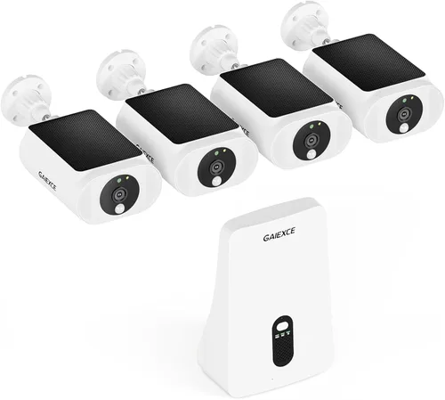 Cámaras de seguridad solares inalámbricas para exteriores, kit de 4 cámaras expansible a 10H, cámaras sin suscripción para sistema de seguridad del