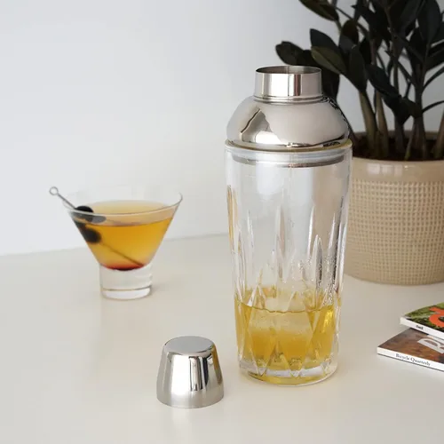 Miniatura 6 de Viski Admiral - Coctelera para cócteles fríos, Margarita, Whisky Sour, vaso de cristal cortado con tapa de acero inoxidable y colador, elegante