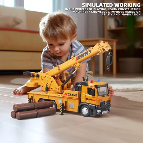 Miniatura 6 de OANMYJJO Camión de Grúa de Juguete Infantil de Metal Modelo de Grúa de Fundición a Presión, Juguetes de Camiones de Construcción con Sonidos y Luces