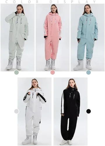Miniatura 7 de ALSOGO Traje de esquí de una pieza para mujer, impermeable, aislado, con cinturón desmontable para deportes de nieve